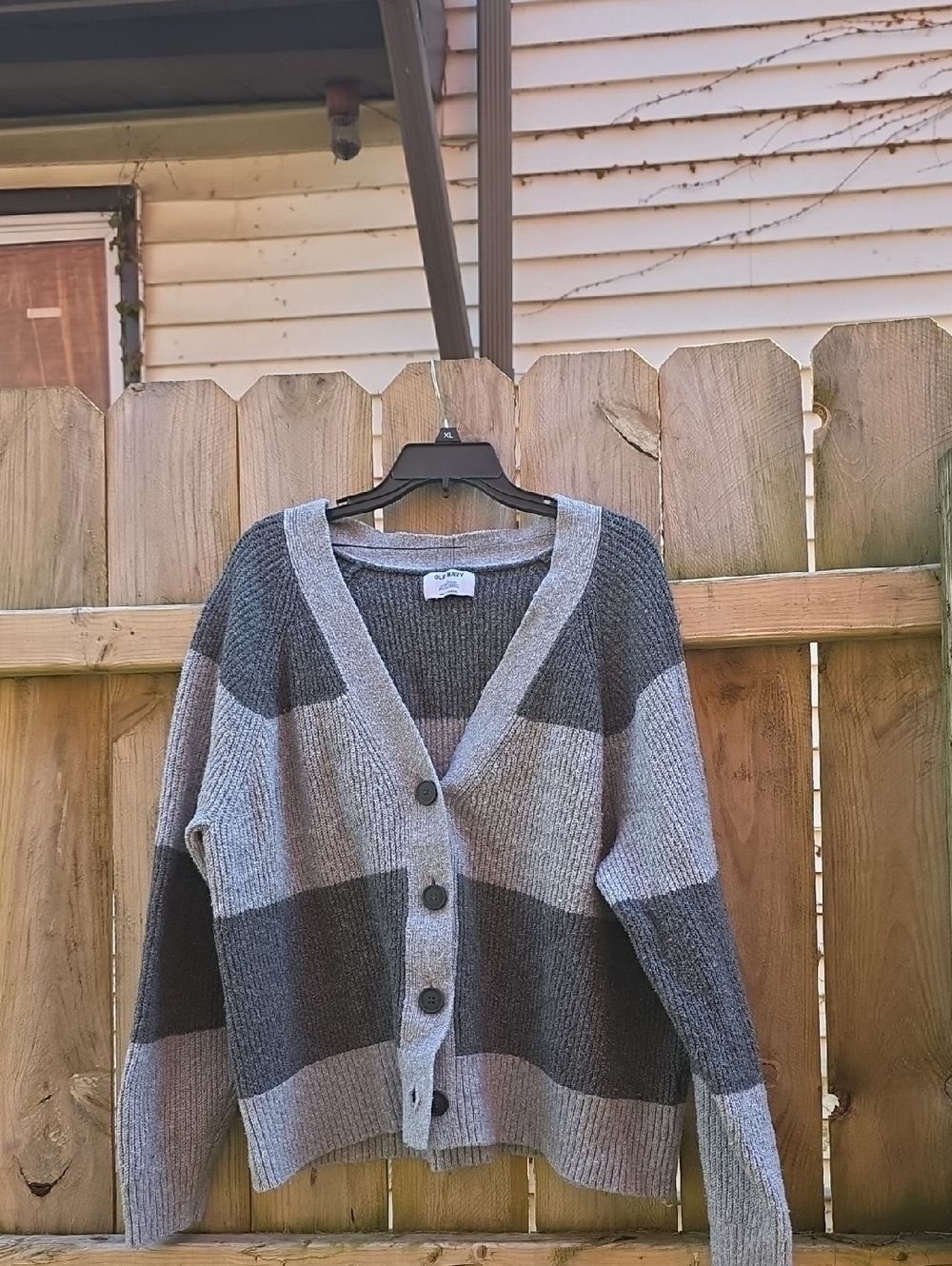 Cozy Striped V-Neck Button Cardigan Sweater - Gray